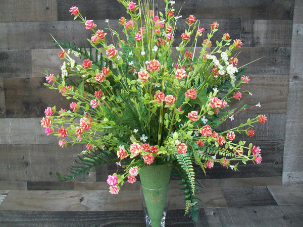 Large Spring Pink Floral Arrangement on Styrofoam Cone for Cemetery Gravesite