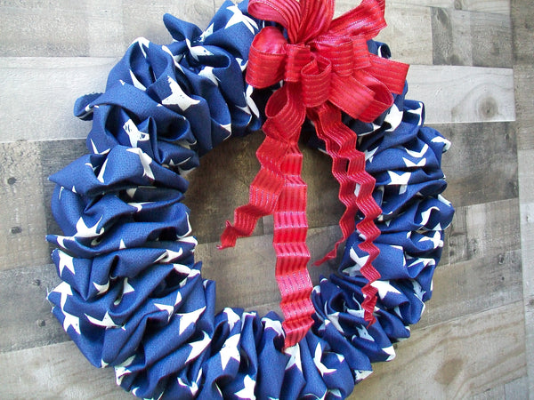 Patriotic 4th of July Red White Blue Fabric Wreath