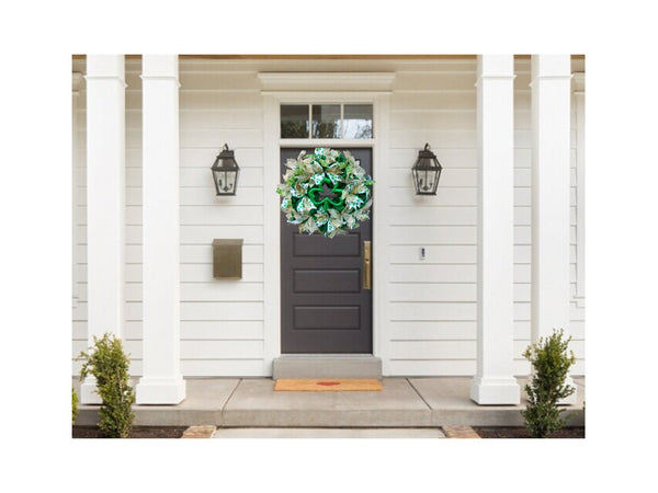 Green & Gold St. Patrick's Day Spring Shamrock Deco Burlap Front Door Wreath