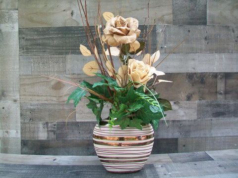 Beige Burlap Rose  Everyday Silk Floral Arrangement All Occasion Centerpiece