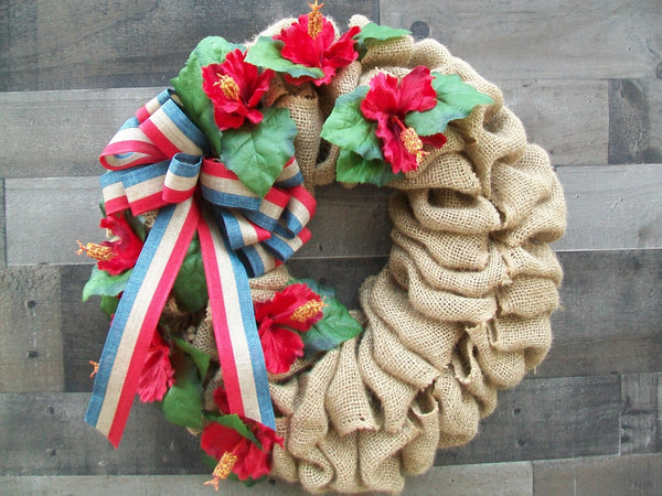 Burlap Patriotic Everyday All Occasion Front Door Wreath