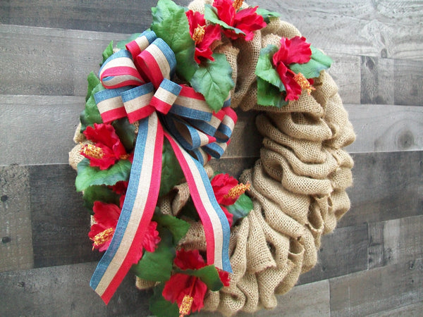 Burlap Patriotic Everyday All Occasion Front Door Wreath