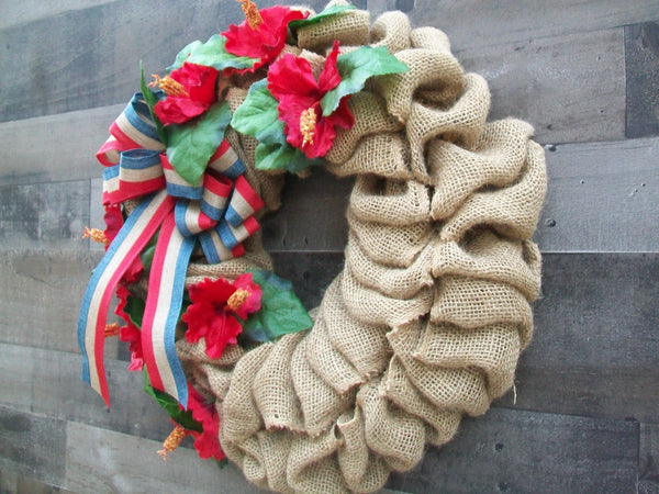 Burlap Patriotic Everyday All Occasion Front Door Wreath