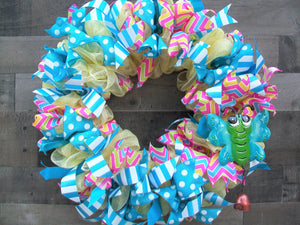 Spring Mesh Butterfly Turquoise Yellow Chevron Ribbon Multicolor Front Door Wall Wreath