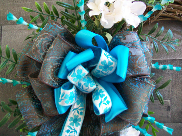 Turquoise Brown Grapevine Front Door All Occasion Wreath