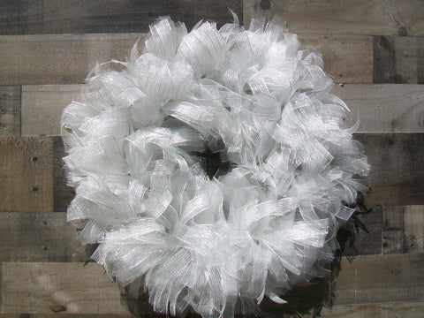 Christmas New Year's Silver Ribbon Rag Wreath