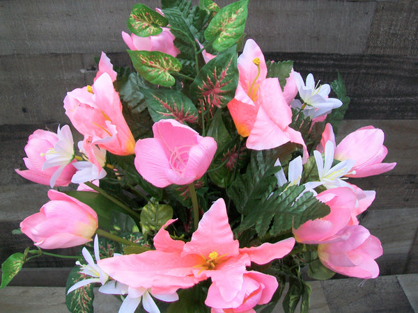 Light Pink Cemetery Cone Tulips Graveyard Gravesite Floral Arrangement