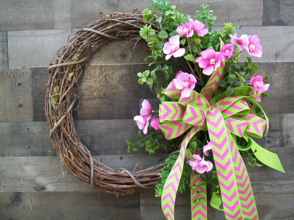 Spring Natural Grapevine Pink & Green Cherry Blossom Wreath