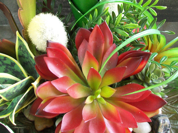 Extra Large Faux Succulent Floral Arrangement on Silver Glass Leaf