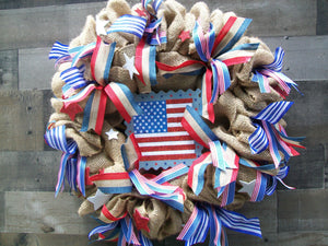 Patriotic Americana 4th of July Memorial Day Burlap Wreath
