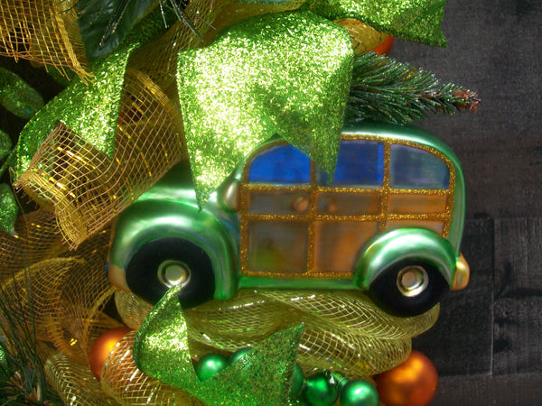 Gold Green Orange Christmas Mesh Front Door Wreath