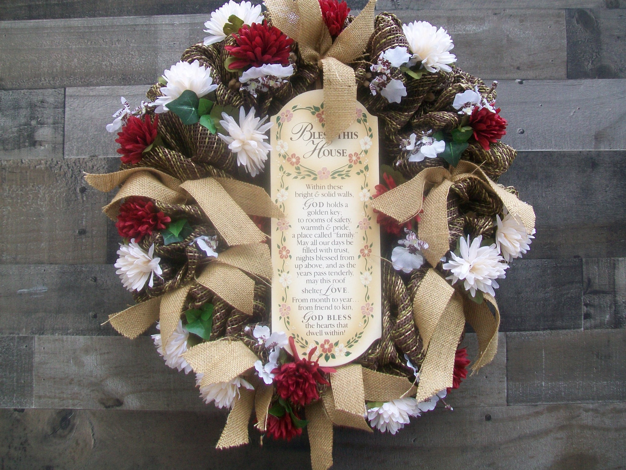 Inspirational Spiritual Multicolored Mesh Front Door Wreath