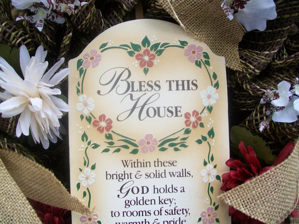 Inspirational Spiritual Multicolored Mesh Front Door Wreath