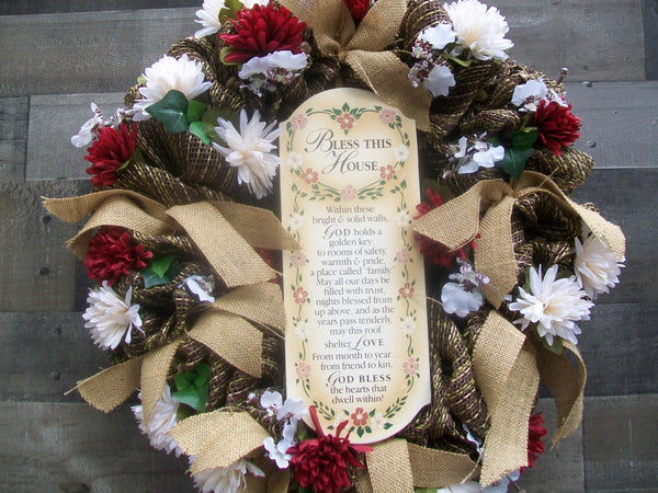 Inspirational Spiritual Multicolored Mesh Front Door Wreath
