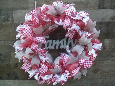 All Occasion Country Farmhouse Red Natural Burlap Mesh Wreath