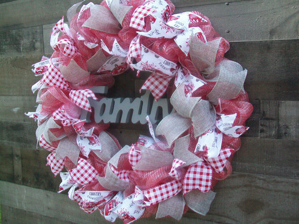 All Occasion Country Farmhouse Red Natural Burlap Mesh Wreath