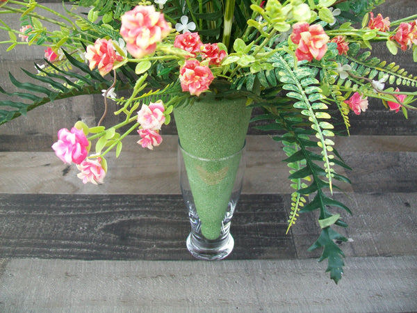 Large Spring Pink Floral Arrangement on Styrofoam Cone for Cemetery Gravesite