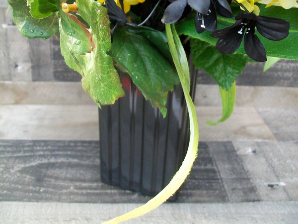 Yellow Black White All Occasion Floral Arrangement Centerpiece in Glass Vase