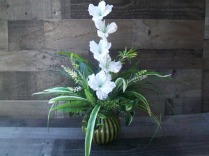 Green & White Spring All Occasion Floral Arrangement Centerpiece in Round Glass Vase