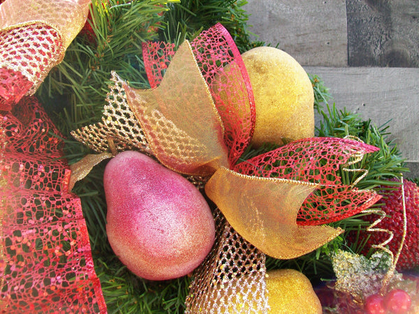 Extra Large 34-Inch Pine Frosted Fruit Decorated Christmas Wreath