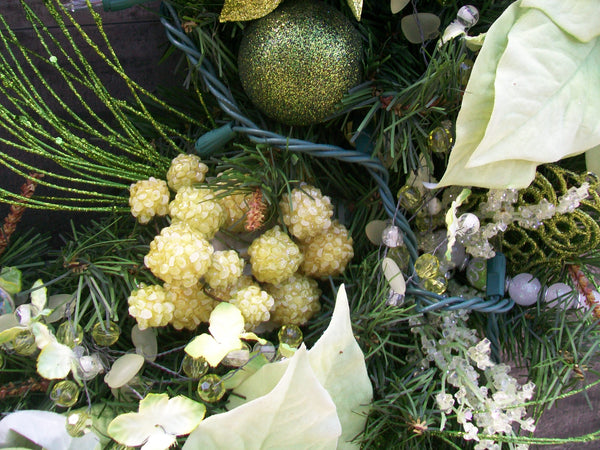 Large 32-Inch Lighted Olive Green Poinsettias Christmas Pine Decorated Wreath