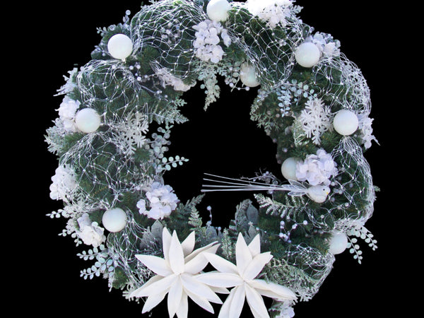 Extra Large 34-Inch Pine Decorated White Christmas Front Door Church Wreath