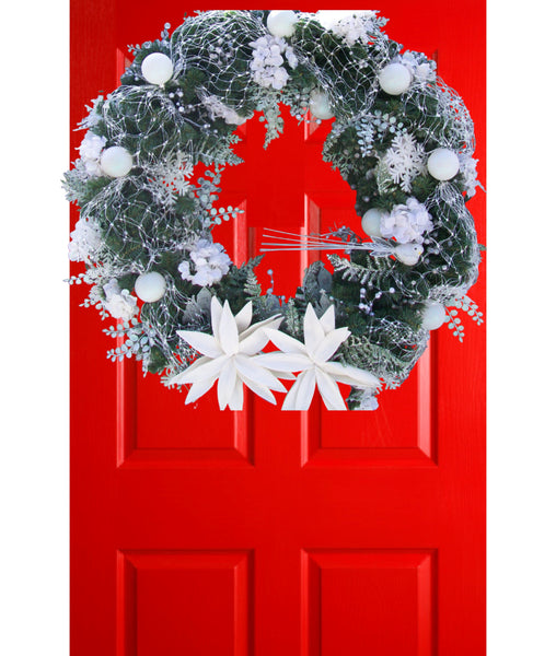 Extra Large 34-Inch Pine Decorated White Christmas Front Door Church Wreath