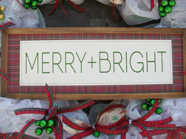 Merry Bright 28-Inch Green White Red Plaid Mesh Front Door Christmas Wreath