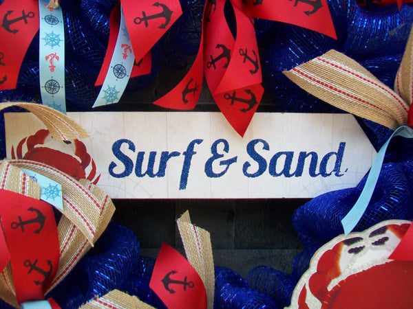 Red & Blue Nautical Beach Themed Mesh Spring Summer Front Door Wreath