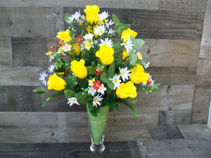 Spring Yellow Roses Memorial Cemetery Cone Gravesite Floral Arrangement