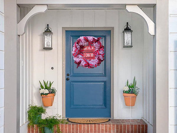 All Occasion Red White Black Deco Mesh Metal Sign Front Door Wreath