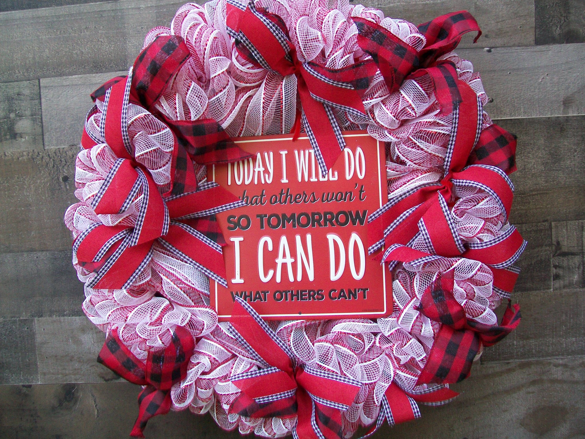 All Occasion Red White Black Deco Mesh Metal Sign Front Door Wreath