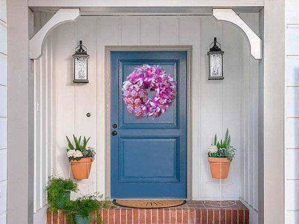 Jesus Loves Me Pink Spring Deco Mesh Front Door Wreath with Chevron Bow