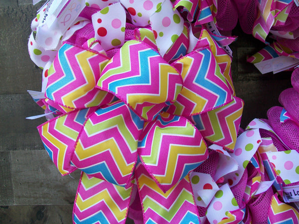 Jesus Loves Me Pink Spring Deco Mesh Front Door Wreath with Chevron Bow