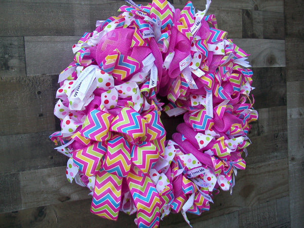 Jesus Loves Me Pink Spring Deco Mesh Front Door Wreath with Chevron Bow
