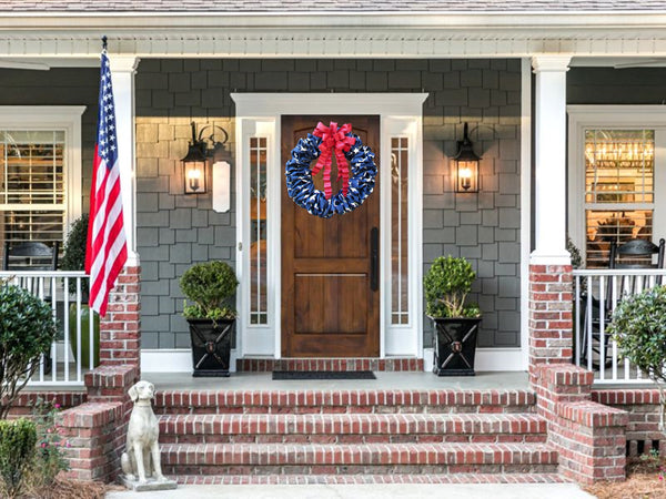 Patriotic 4th of July Red White Blue Fabric Wreath