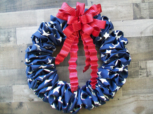 Patriotic 4th of July Red White Blue Fabric Wreath