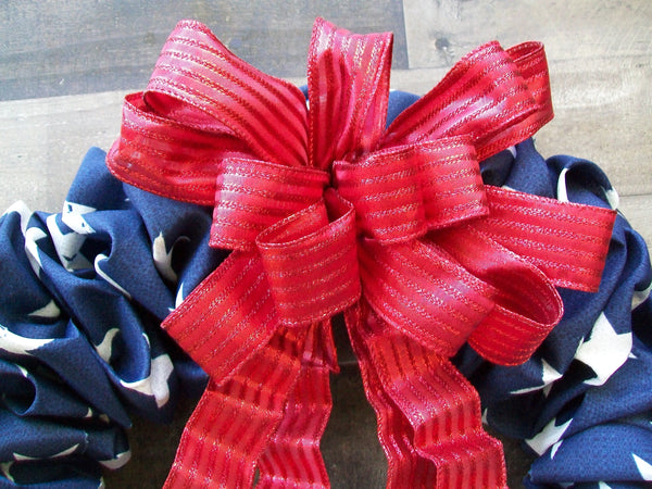 Patriotic 4th of July Red White Blue Fabric Wreath