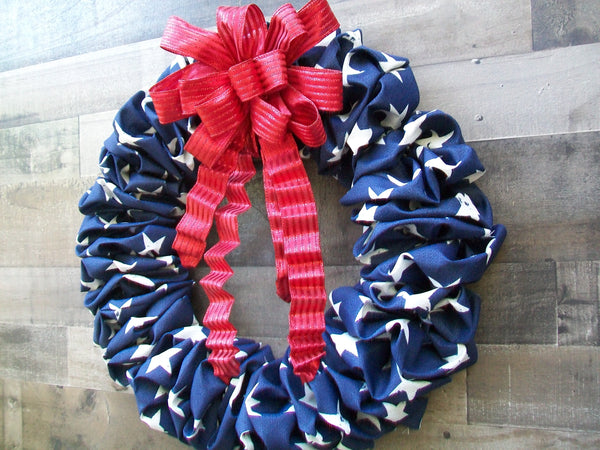 Patriotic 4th of July Red White Blue Fabric Wreath