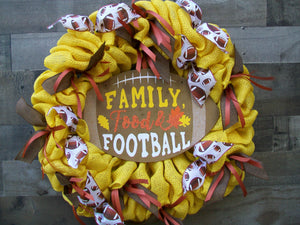 Gold Orange Brown Football Fall Burlap Front Door Wreath