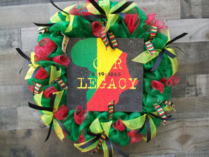 Red Green Gold Black Juneteenth African American Mesh Front Door Wreath