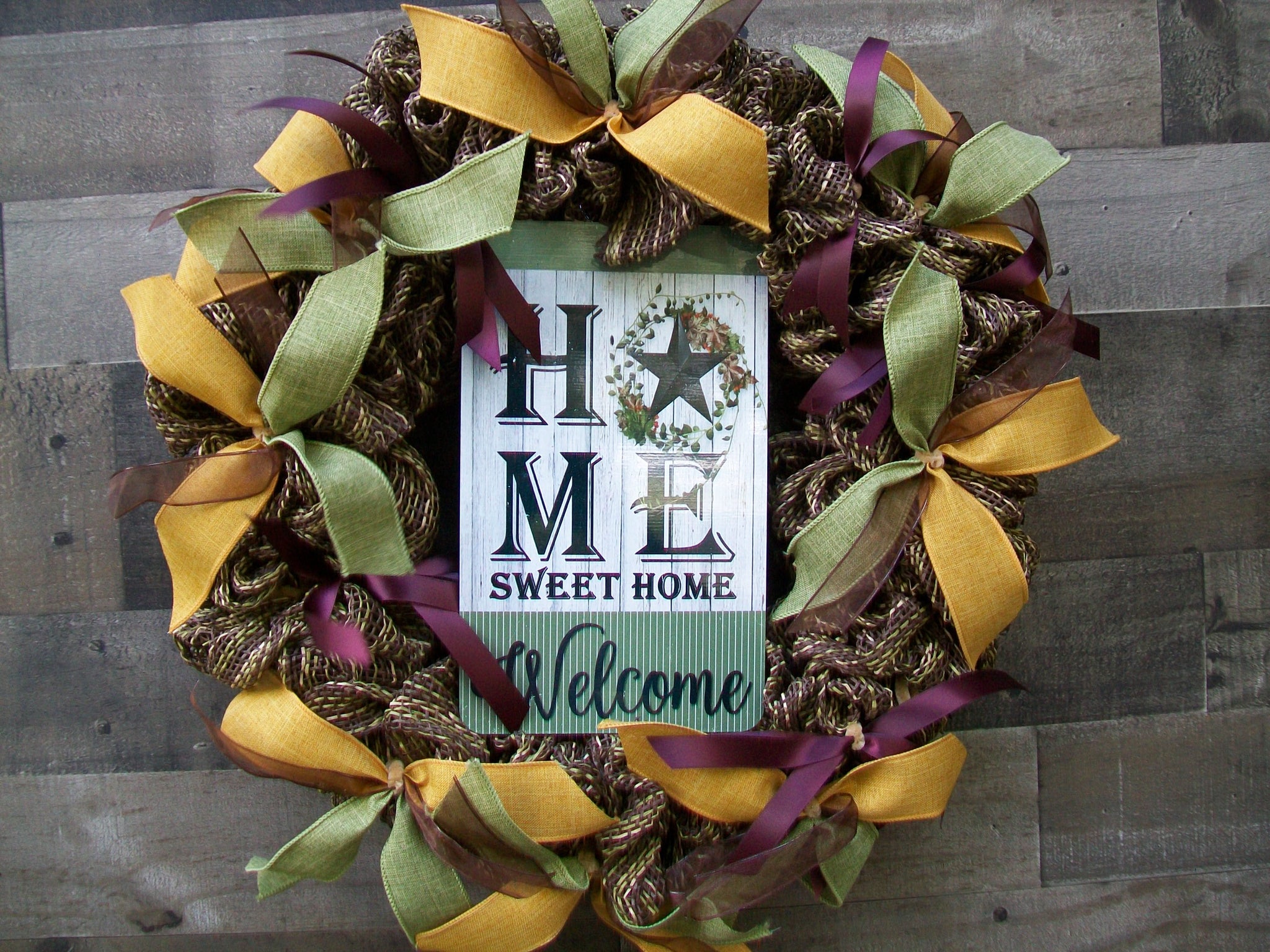 Home Sweet Home Welcome Mesh Round Country Farmhouse Front Door Wreath