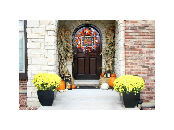 Welcome Buffalo Plaid Fall Autumn Thanksgiving Pumpkin Burlap Wreath