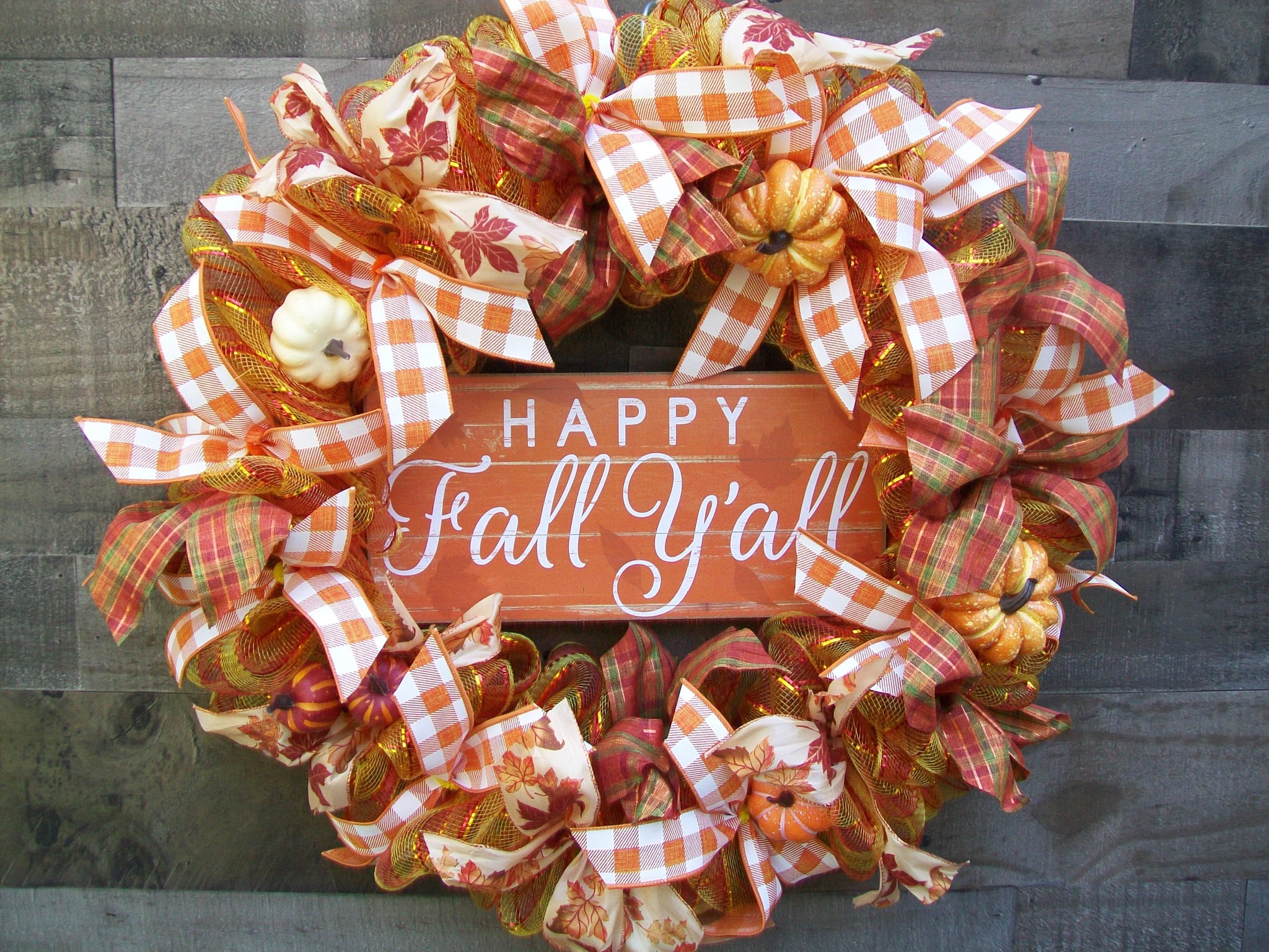 Happy Fall Yall Country Farmhouse Orange Deco Mesh Pumpkin Wreath