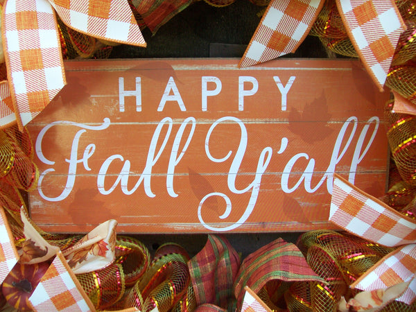 Happy Fall Yall Country Farmhouse Orange Deco Mesh Pumpkin Wreath