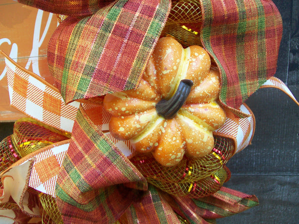 Happy Fall Yall Country Farmhouse Orange Deco Mesh Pumpkin Wreath