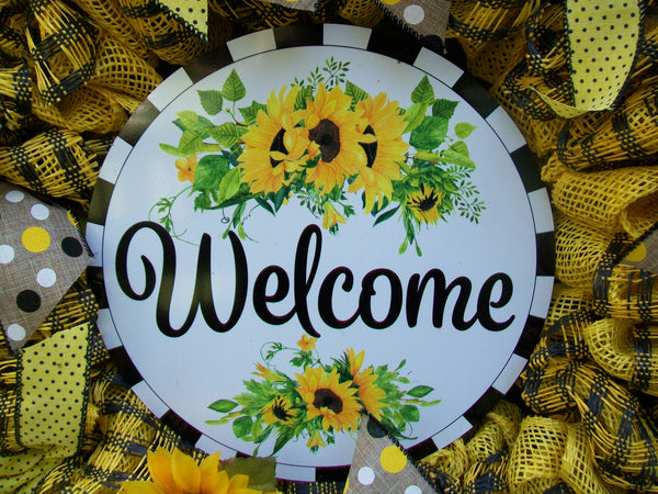Yellow & Black Sunflower Welcome Deco Mesh Fall Autumn Wreath