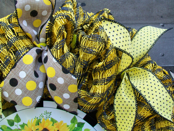 Yellow & Black Sunflower Welcome Deco Mesh Fall Autumn Wreath