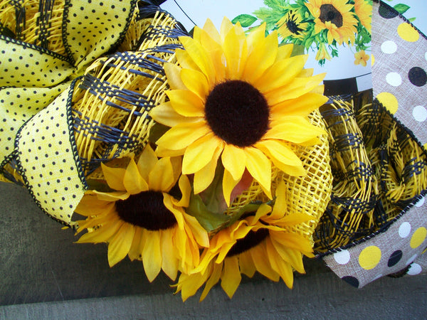 Yellow & Black Sunflower Welcome Deco Mesh Fall Autumn Wreath