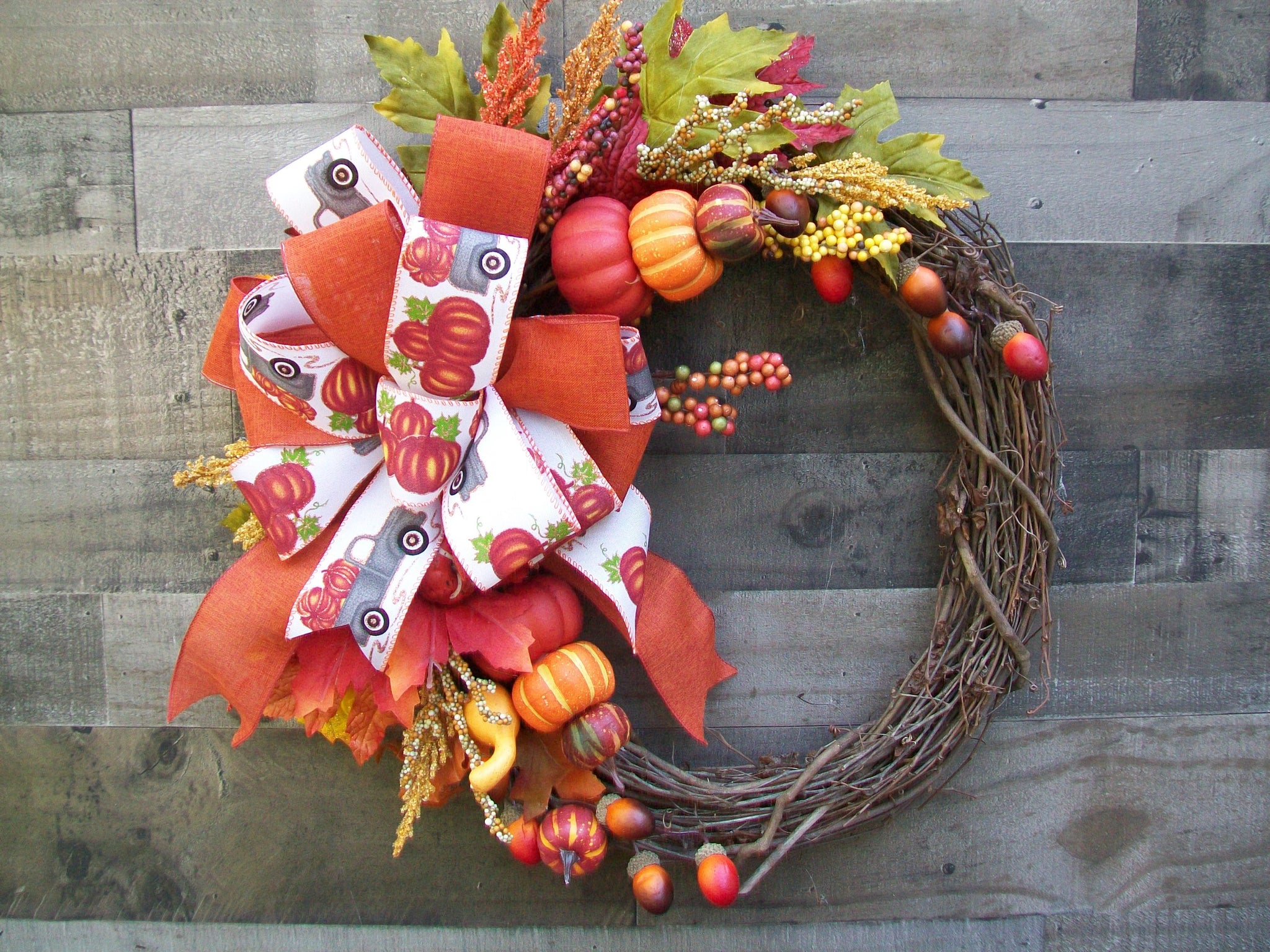 Fall Harvest Thanksgiving Natural Grapevine Classic Country Farmhouse Wreath